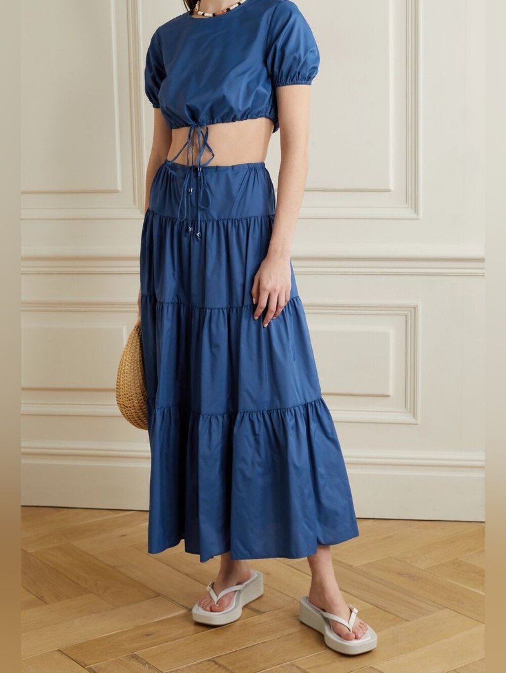 STAUD Lucca Tiered Maxi Skirt in Cobalt Blue M, Women's Casual Summer Size XS